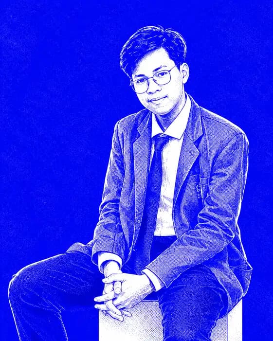 Illustrated portrait of Septian Padli wearing a suit